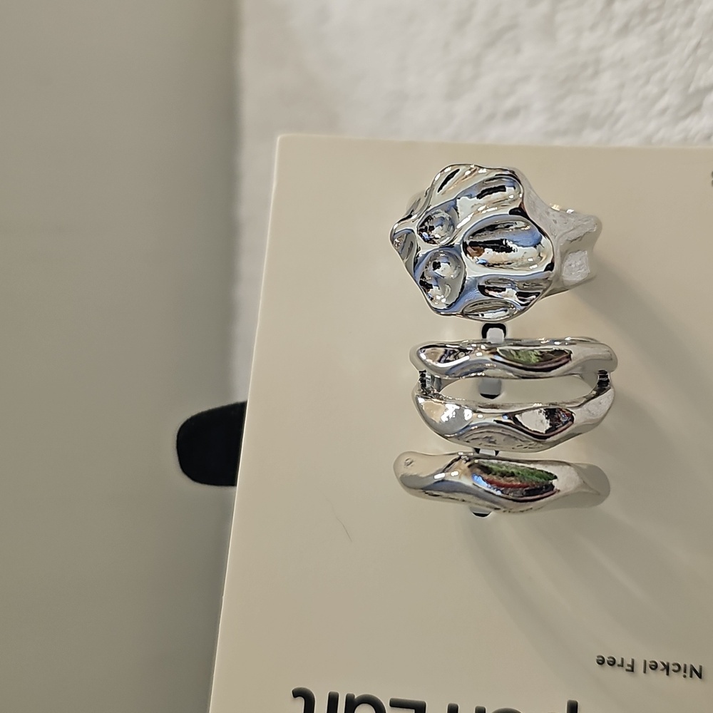 NWT Open Edit Set Of 3 Molten Rhodiun Rings Size 8 Silver - Picture 9 of 12